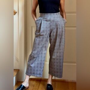 WISHLIST Black Glen Plaid Wide Leg Cropped Trouser Pants Sz M